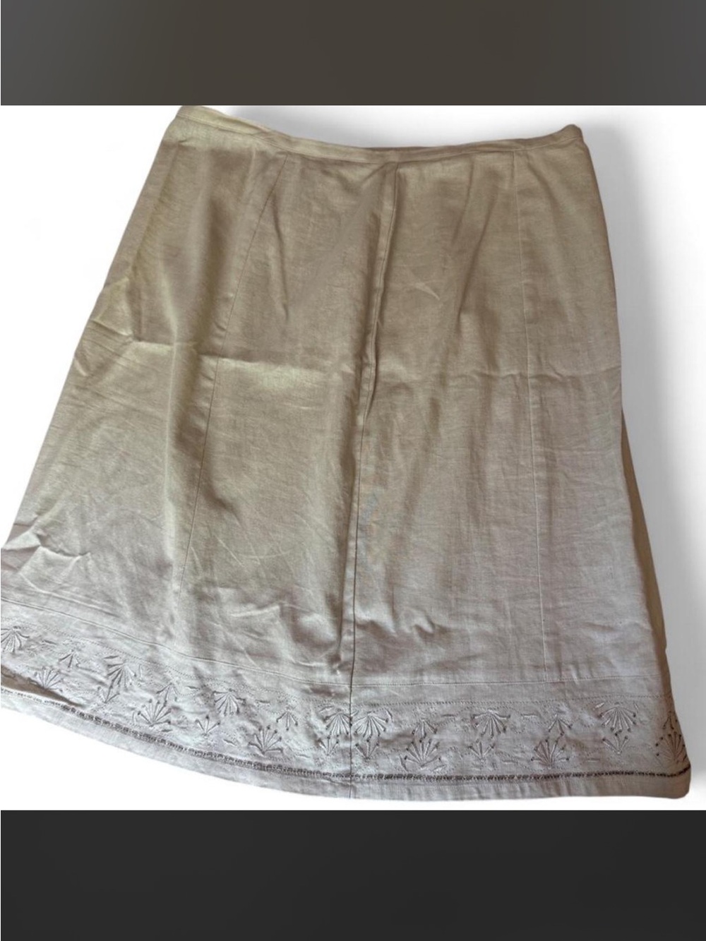 Sag Harbor Beige Linen Mixture Skirt with Embroidered Hem